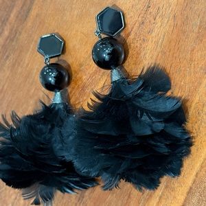 Tory Burch dramatic black feather statement drop earrings